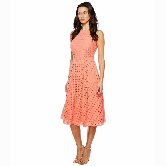 New! CECE by Cynthia Steffe Women's Eyelet Lace Cotton Midi Dress Size 0 Peony - Picture 3 of 6